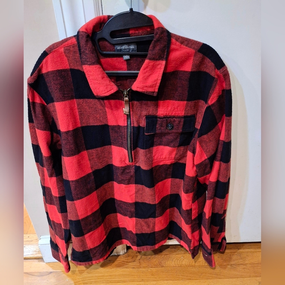 LL Bean Signature Chamois Flannel shirt Womens Unisex Large Red Checker LL Bean